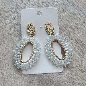 Elegant Gold and White Beaded Earrings